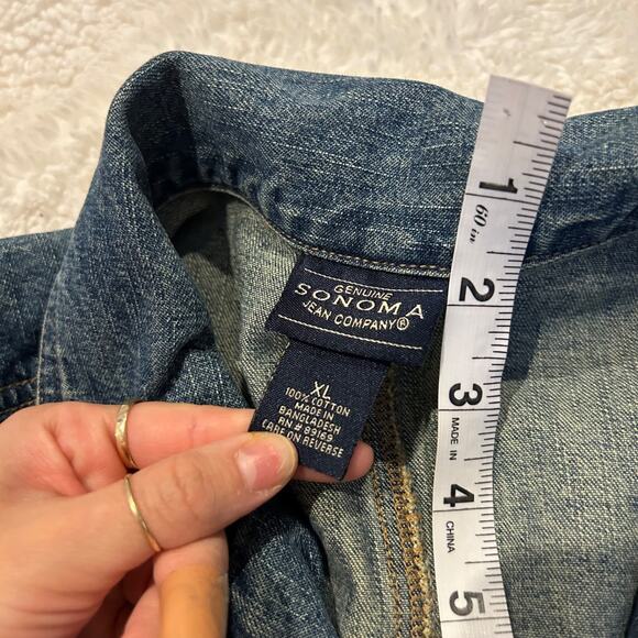 Y2K VTG Sonoma Blue Denim Button Up Blazer Jacket Cotton Medium Wash Sz XL - Picture 5 of 5